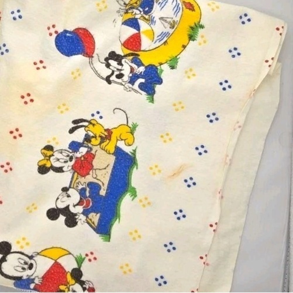 Vtg Dundee 1984 Disney Mickey Minnie Baby Cotton Receiving Blanket 38"x24''‎